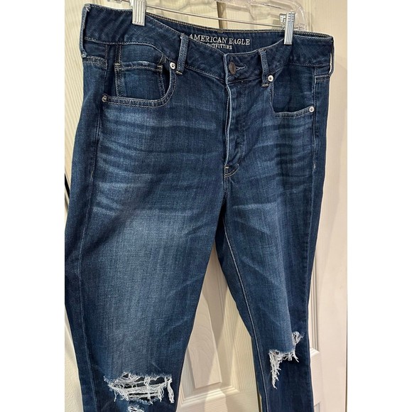 American Eagle Tomgirl Jeans Midrise Distressed Dark Wash Button Fly Nonstretch - Picture 9 of 12